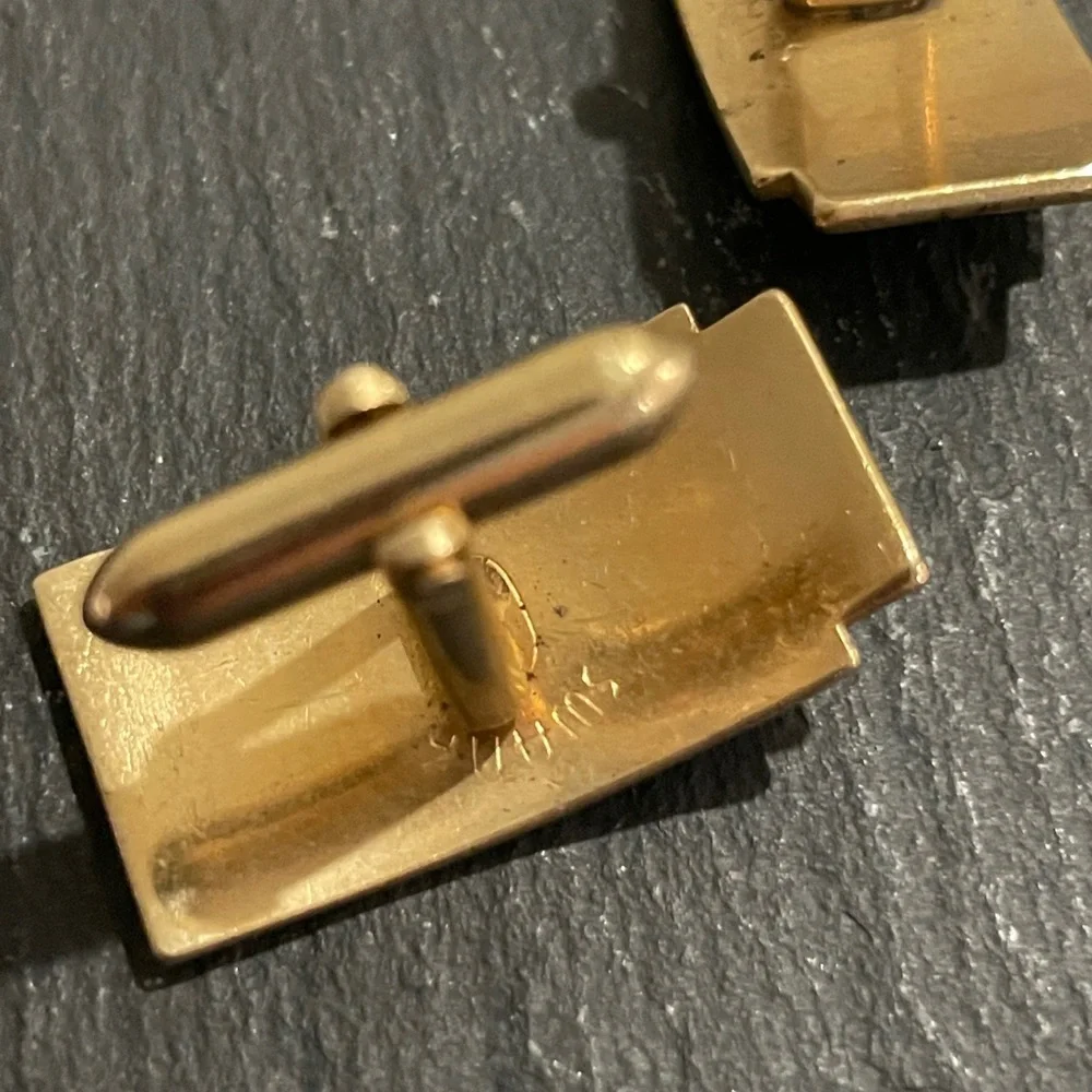 Vintage Swank Gold-tone Cufflinks with Green Jade Stones Bullet Back
